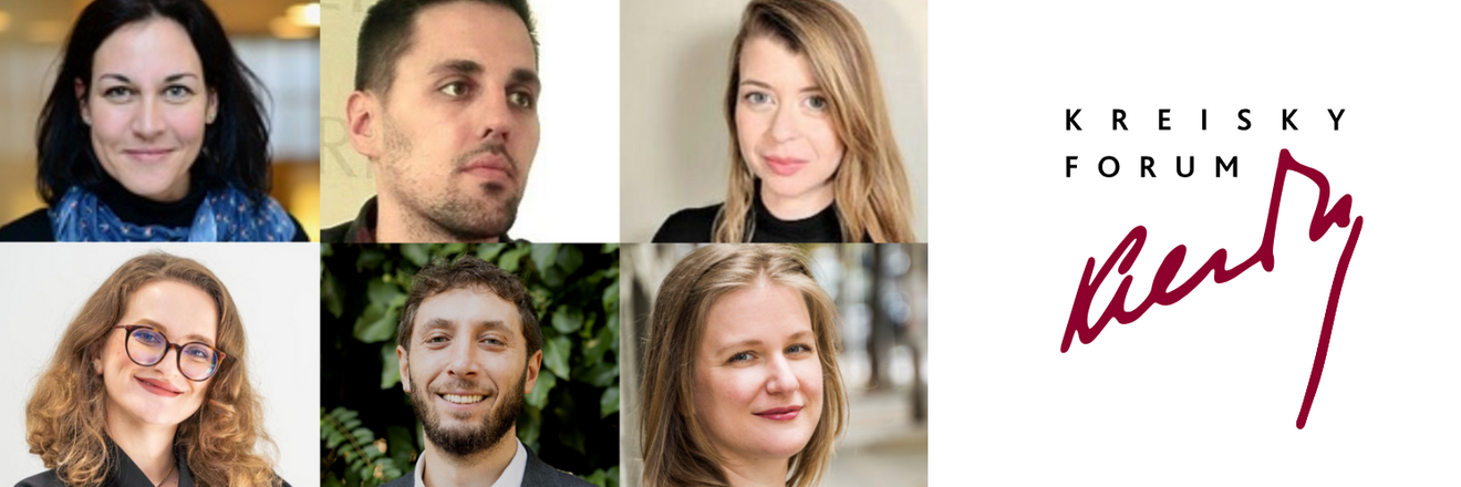 An image shows a collage of portrait photos of the six speakers invited to the panel discussion