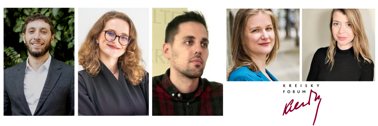 An image shows a collage of portrait photos of the six speakers invited to the panel discussion