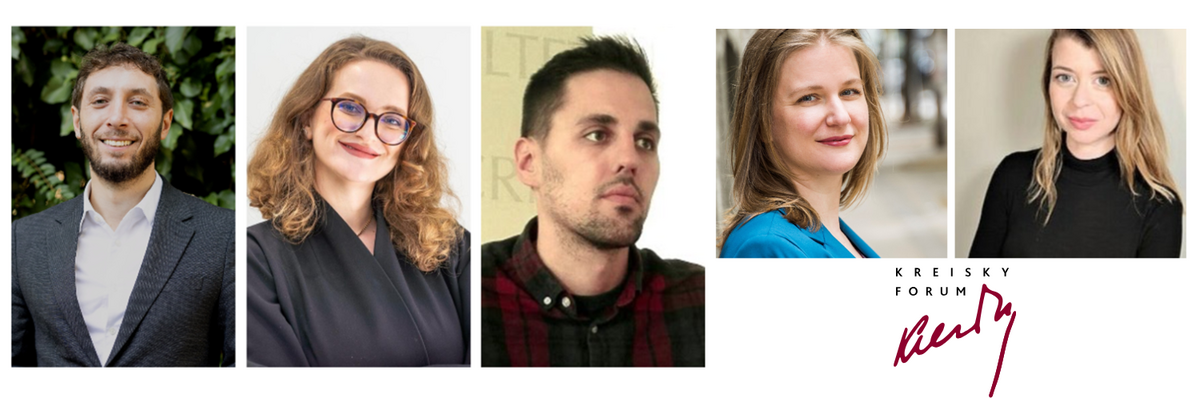 An image shows a collage of portrait photos of the six speakers invited to the panel discussion