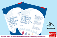 Graphic showing two covers of the publication "Who does (not) vote in the Czech Republic?" by Daniela Ostra, focused on voting behavior.