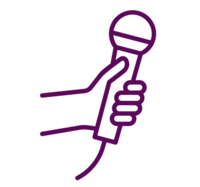 An image shows the icon of a hand holding a microphone