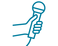 An image shows the icon of a hand holding a microphone