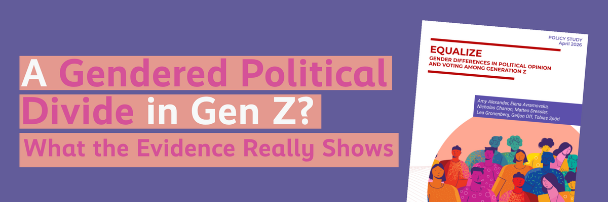 An image shows the cover of the publication, alongside the phrase: A gendered political divide among Gen Z? What the evidence really shows