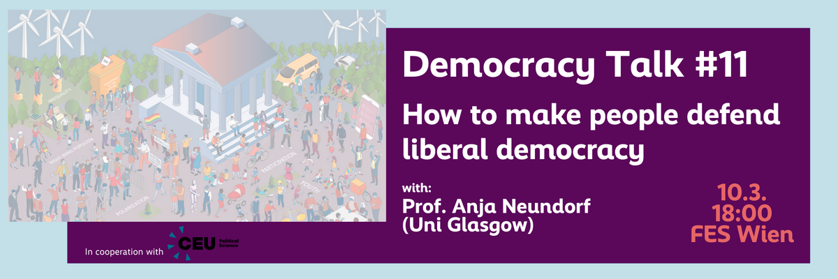 An image shows the title of the event alongside a graphic showcasing a town square with people protesting, playing, and debating