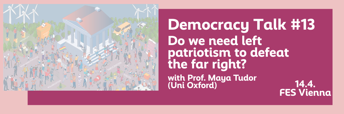 An image shows the details of the event alongside a graphic of a town square with a parliament building and people playing, talking, and protesting, among others.