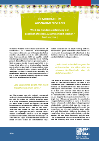 Wird die Pandemieerfahrung den gesellschaftlichen Zusammenhalt stärken?